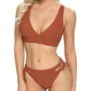 Lomitti Side Tie Bikini Swimsuit Terra Cotta Red Size Large